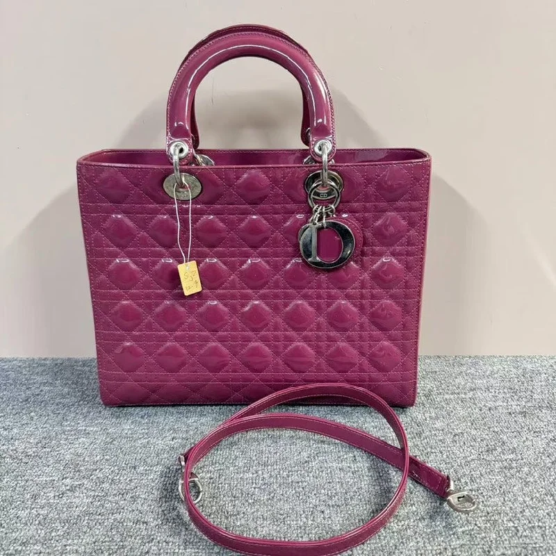 Dior Lady Large Patent Leather Handbag Pink