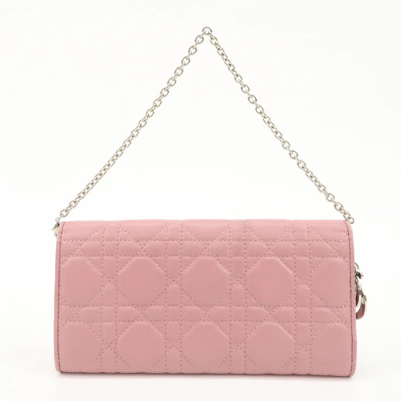 Christian Dior Cannage Dior Leather Chain Wallet Pink