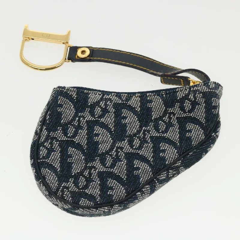 CHRISTIAN DIOR Trotter Canvas Saddle Coin Purse Navy  am3626