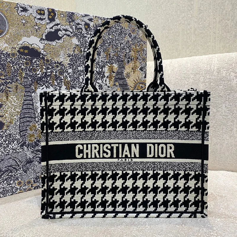 Christian Dior MeChristian Diorum Book Tote Black Macro Houndstooth Embroidery, Blue