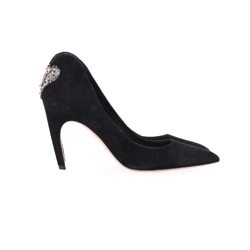 Dior Heart Embellished Pumps in Black Suede