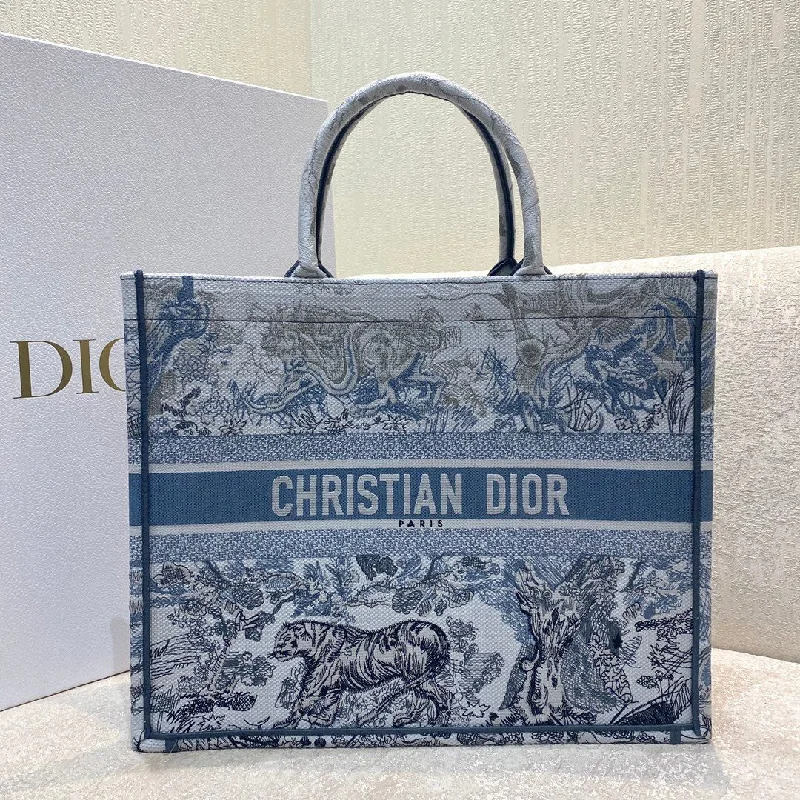 Christian Dior Large Book Tote Blue and White Cornely Embroidery, Blue