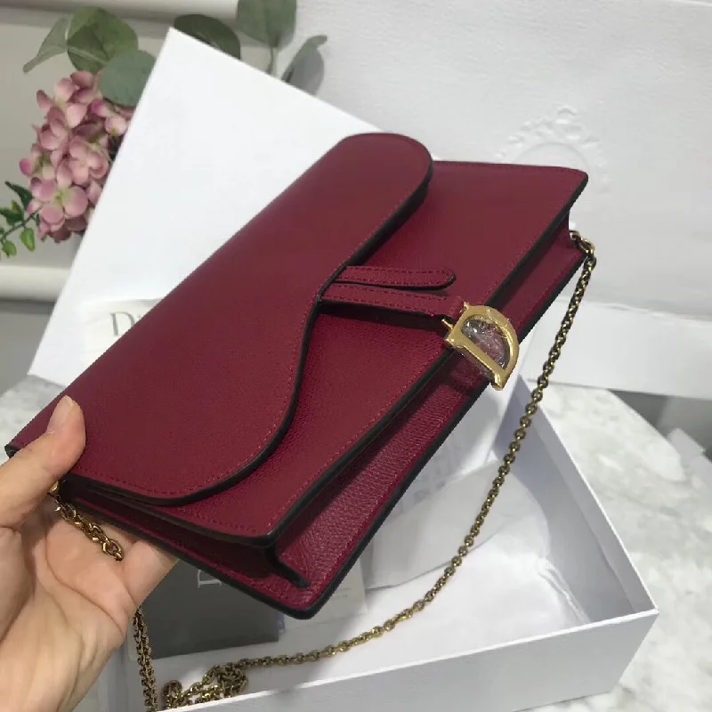 Christian Dior Bordeaux Calskin Saddle Chain Clutch