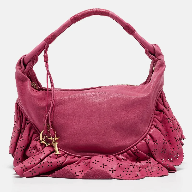 Dior Pink Leather Gipsy Ruffle Hobo