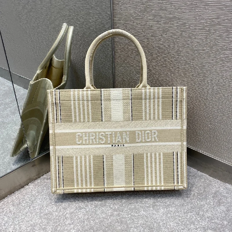 Christian Dior MeChristian Diorum Book Tote Beige Stripes Embroidery Bag For Women 14in/36cm