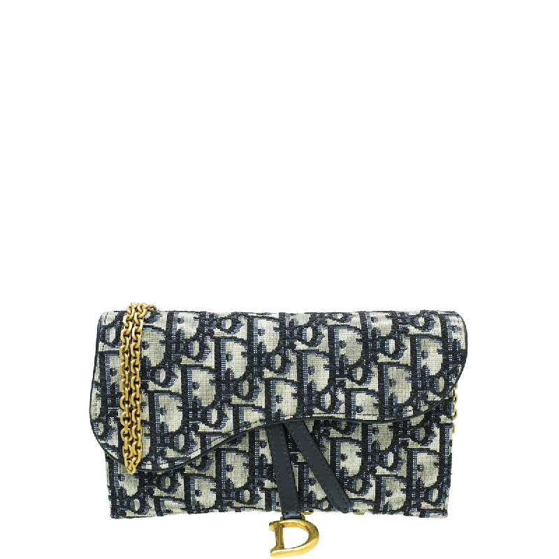 Christian Dior Navy Blue Saddle Oblique Chain Wallet