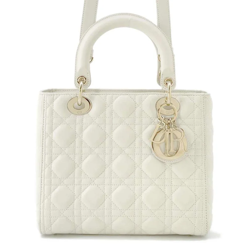 Christian Dior Dior handbag Lady Cannage medium lambskin M0565ONGE 2way shoulder bag white