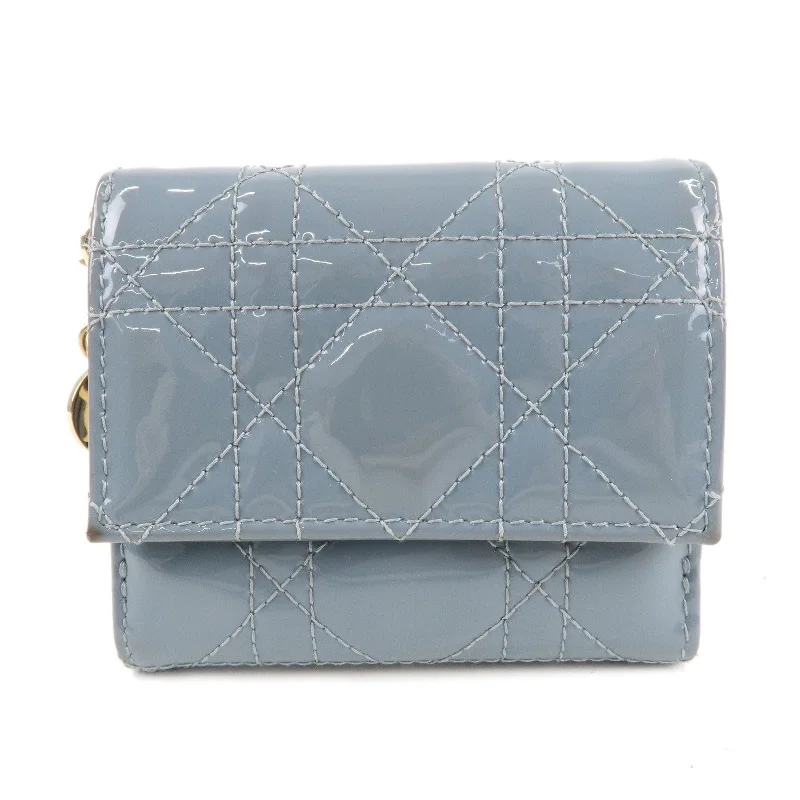 Christian Dior Cannage Patent Leather Lotus Wallet Cloud Blue