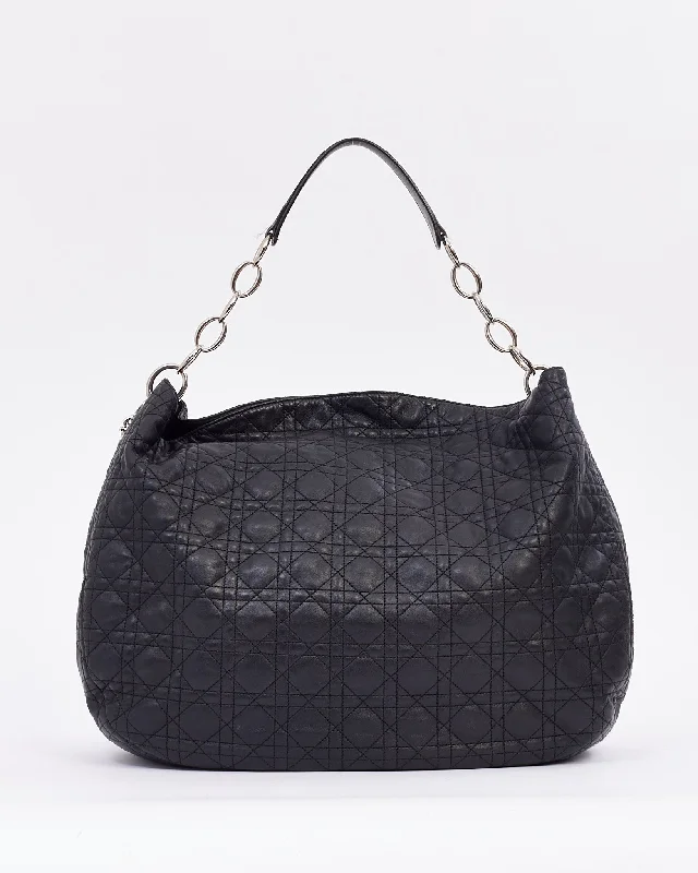 Dior Black Cannage Leather Large Hobo Bag