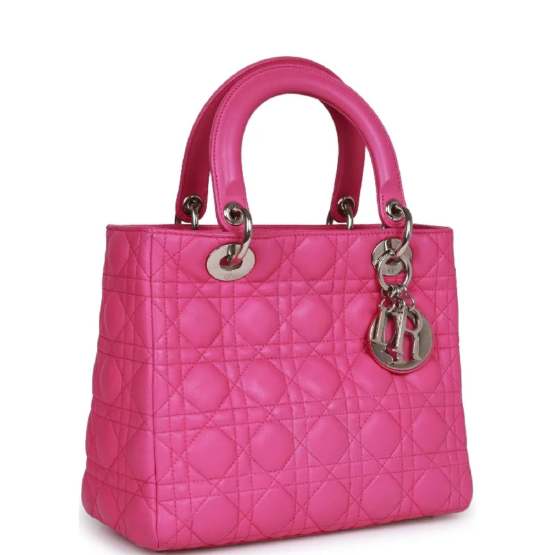 Christian Dior Medium Lady Dior Tote Fuchsia Lambskin Silver Hardware