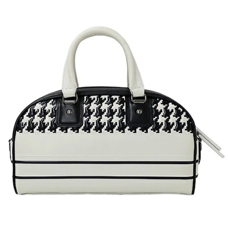 CHRISTIAN Christian Dior Bag Ladies Handbag Shoulder 2way Vibe Small Leather Black White Houndstooth Bicolor