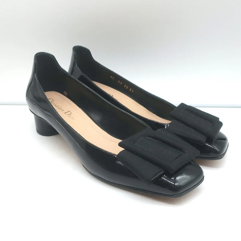 Christian Dior Idylle Ballet Pumps Black Patent Leather and Grosgrain Size 37