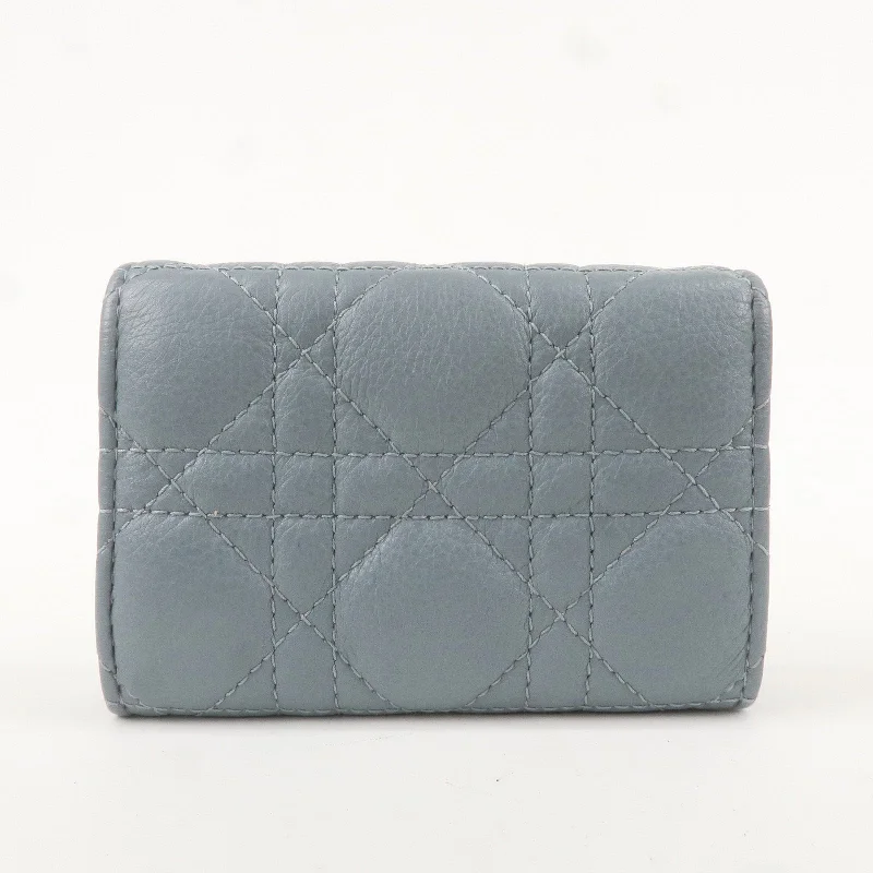 Christian Dior Cannage Leather Caro Bi-fold Wallet Light Blue