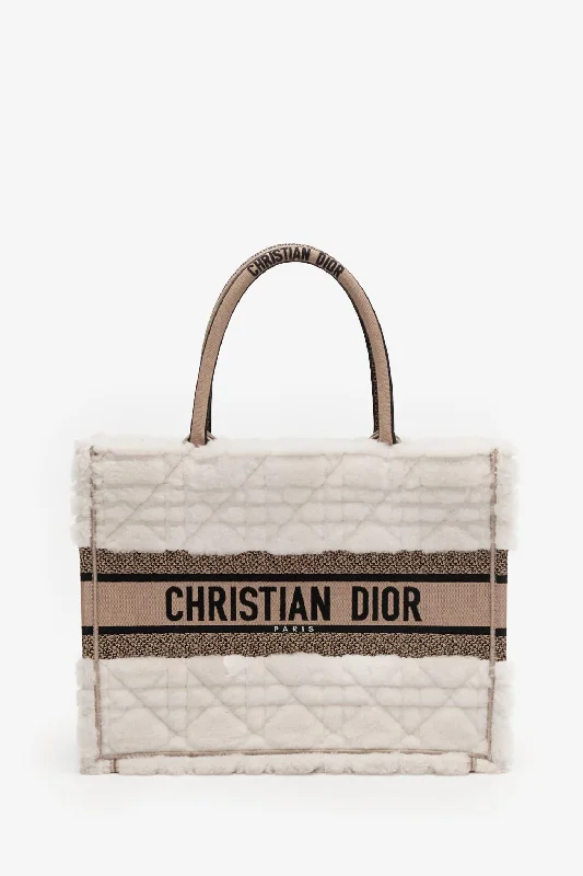 Christian Dior Cream Shearling Book Tote Bag