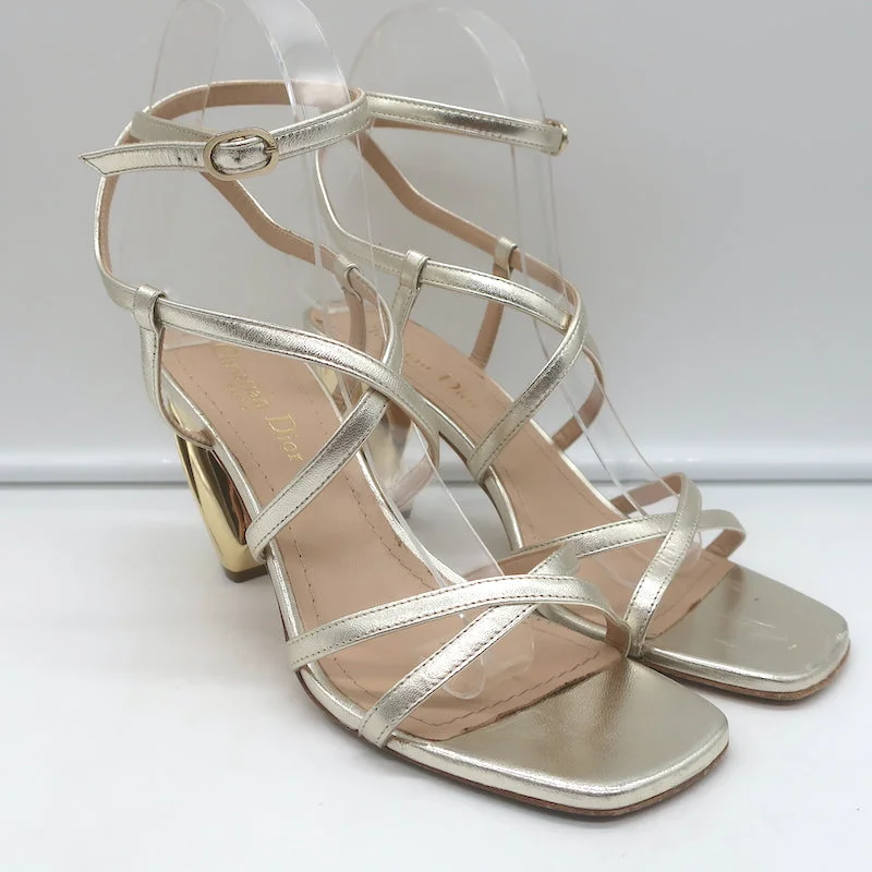 Christian Dior Rhodes Swirl Heel Sandals Gold Metallic Leather Size 36