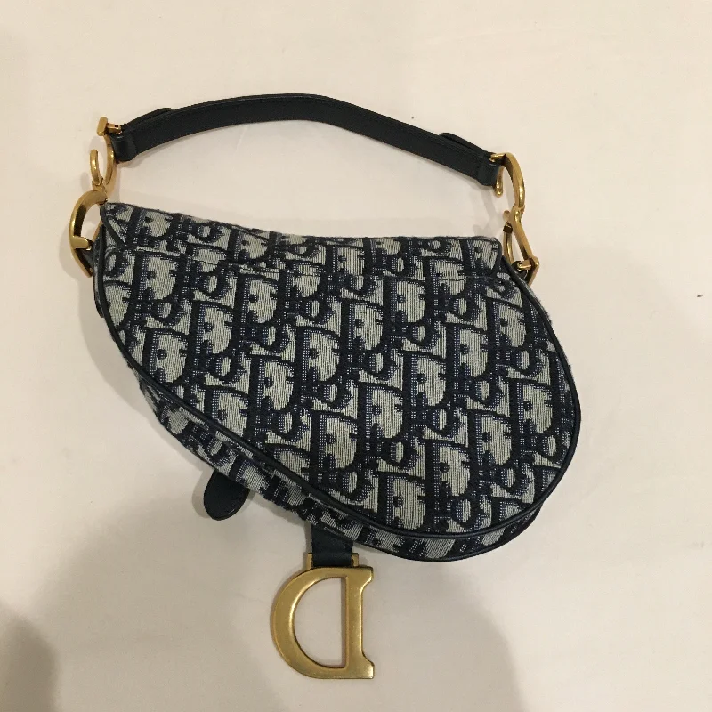 CHRISTIAN DIOR Dior Navy Canvas Saddle Handbag Sku# 73719