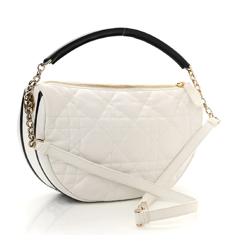 CHRISTIAN DIOR Lambskin Cannage Medium Dior Vibe Hobo Bag White