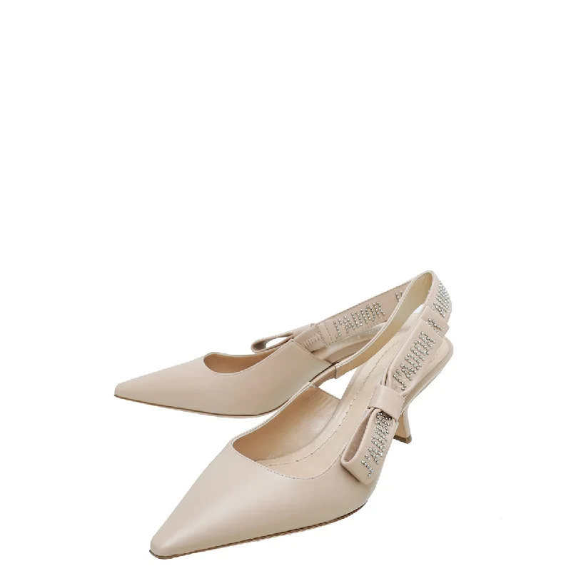 Christian Dior Nude Studded J'Adior Slingback Pumps 37