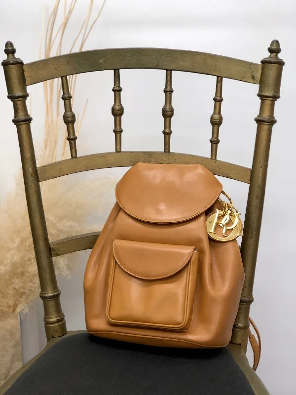 Christian Dior Logo Charm Backpack Camel Vintage sazzc5