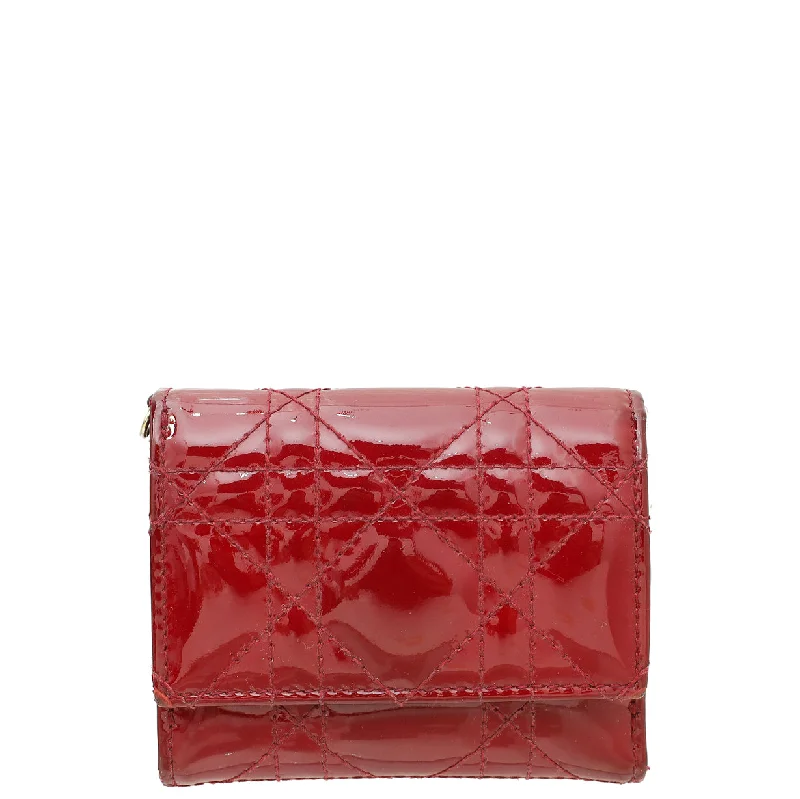 Christian Dior Red Cannage Lady Dior Trifold Compact Wallet