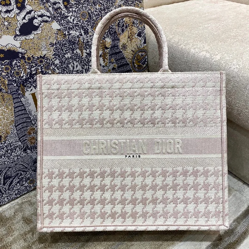 Christian Dior Large Book Tote Pale Pink Houndstooth Embroidery, Pink,