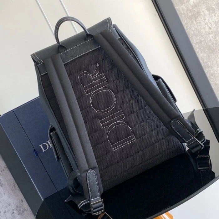 Dior Saddle Backpack Black Grained Calfskin