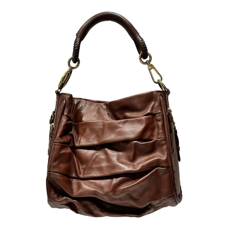 Christian Dior Shoulder Bag Libertine Gathered Ruffle Braided Side CD Logo One Women's Brown 20504562