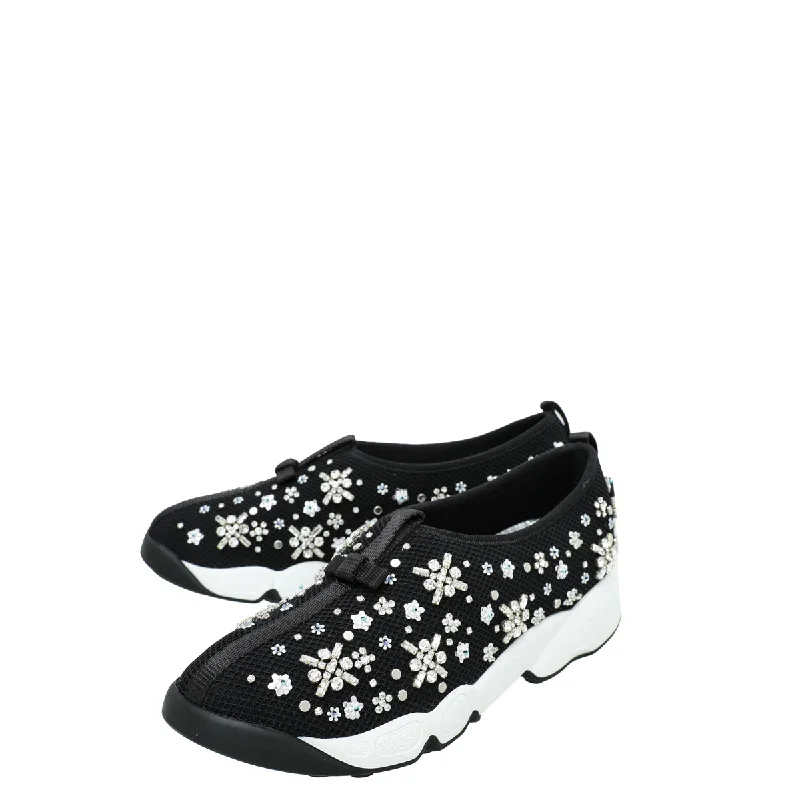 Christian Dior Black Crystal Embroidered Fusion Sneakers 38