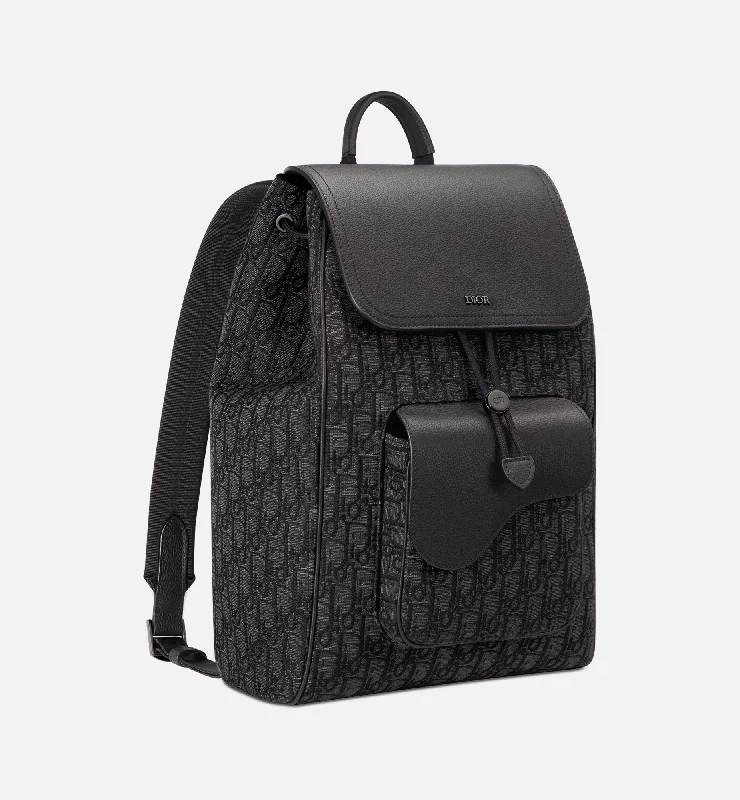 Saddle Backpack Black Dior Oblique Jacquard and Grained Calfskin