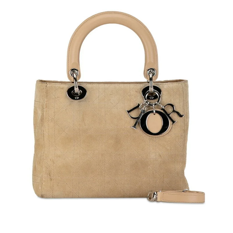 Christian Dior Dior Cannage Lady Handbag Shoulder Bag Beige Suede Leather Women's