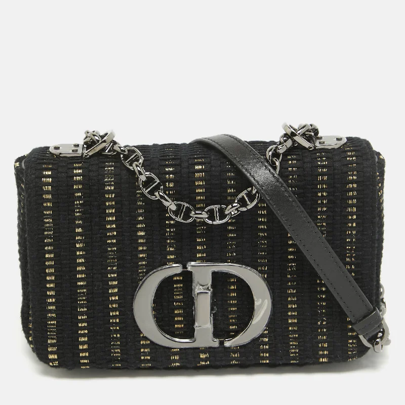 Dior Black/gold Embroidered Fabric Small Caro Shoulder Bag