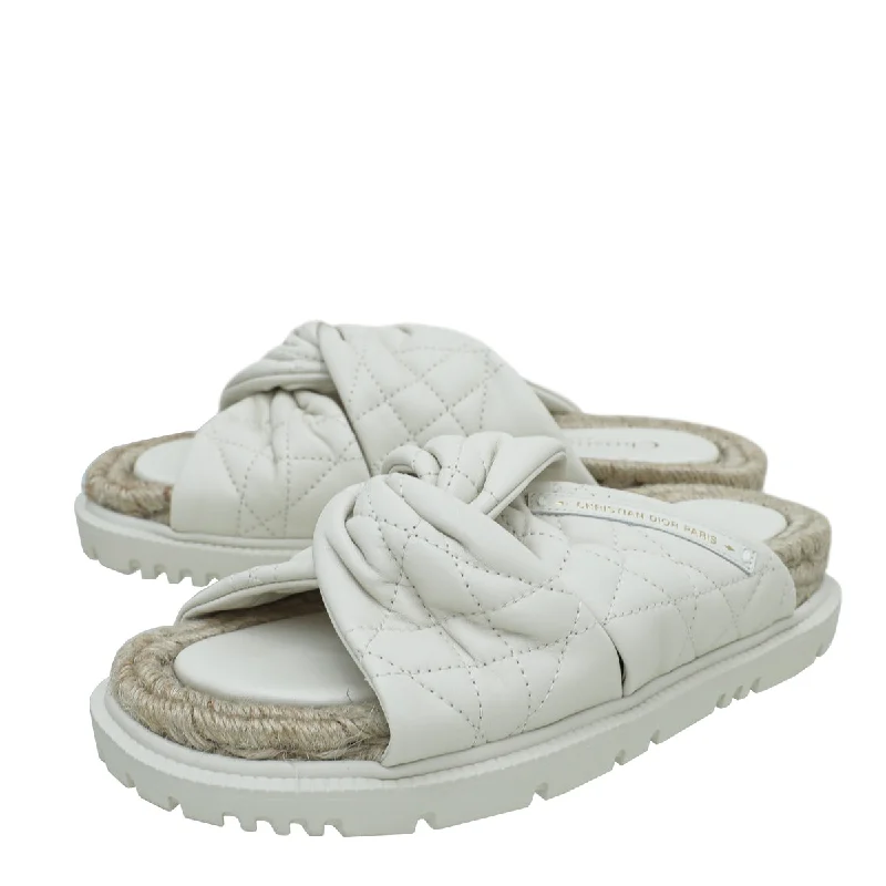 Christian Dior White Cannage D Twist Slide Sandal 35