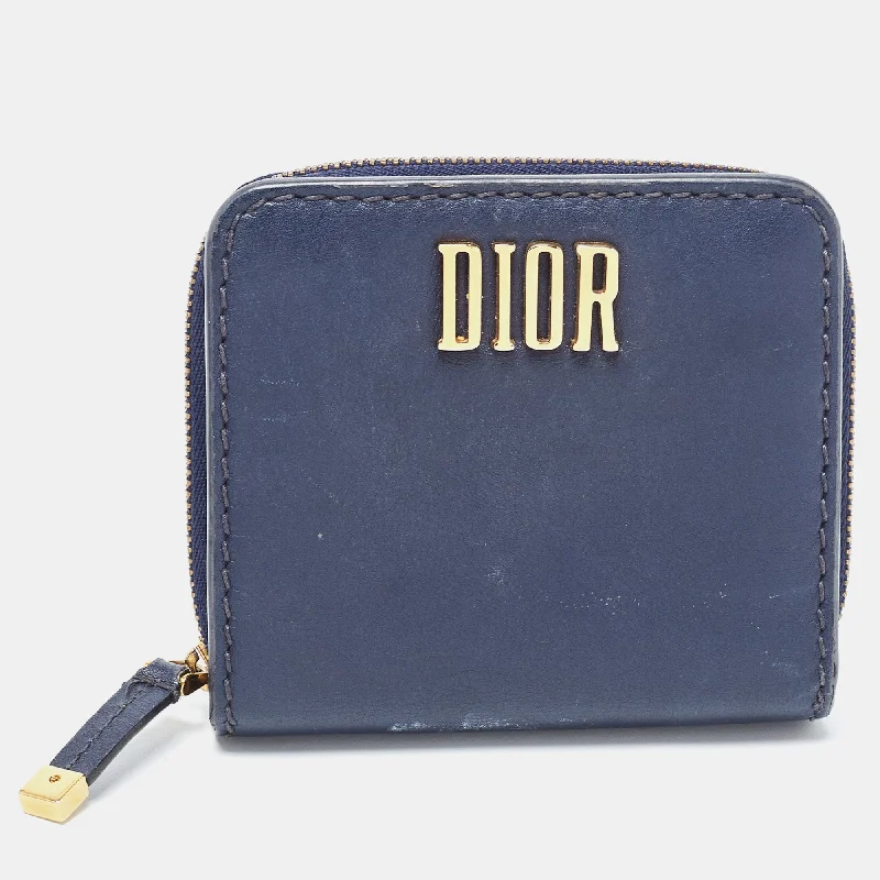 Dior Navy Leather Dior D Fence Zip Wallet