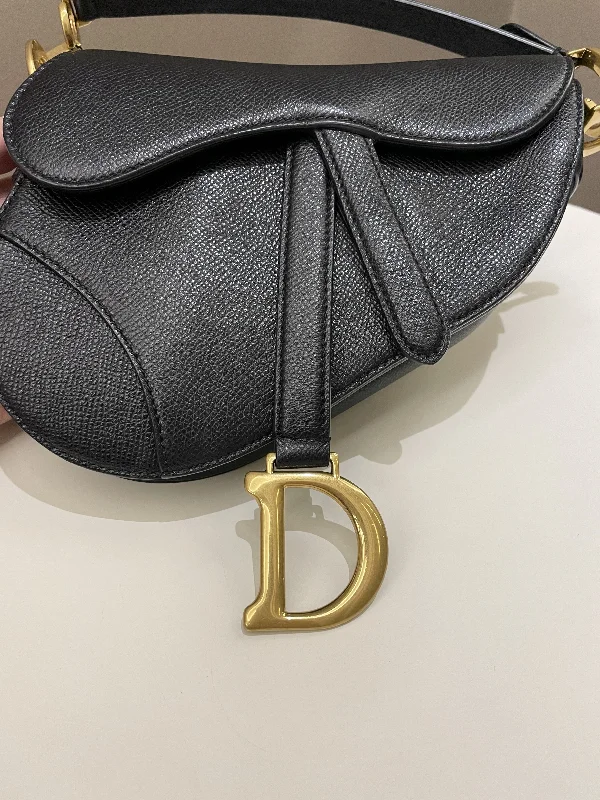 Dior Mini Saddle Bag Black Grained Leather