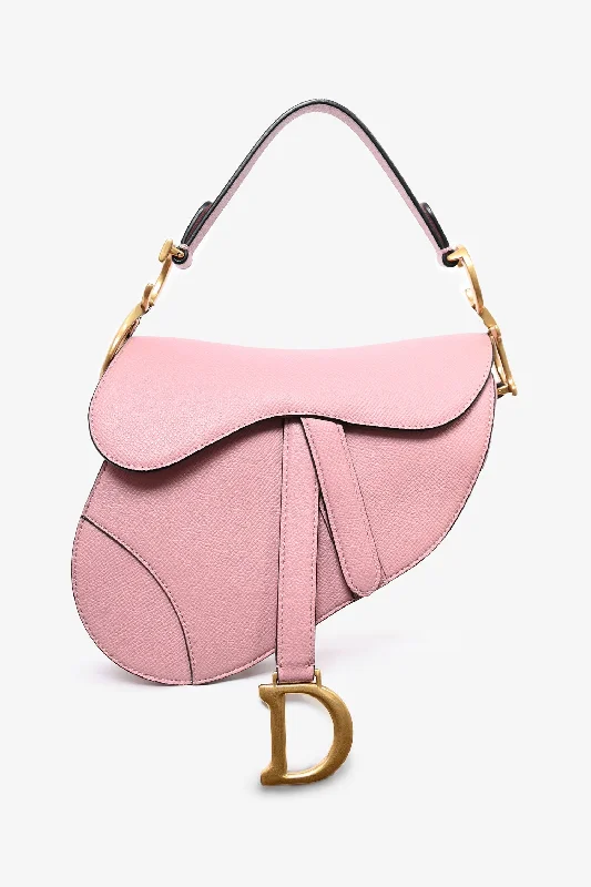 Christian Dior 2022 Pink Grained Leather Mini Saddle Bag with Strap