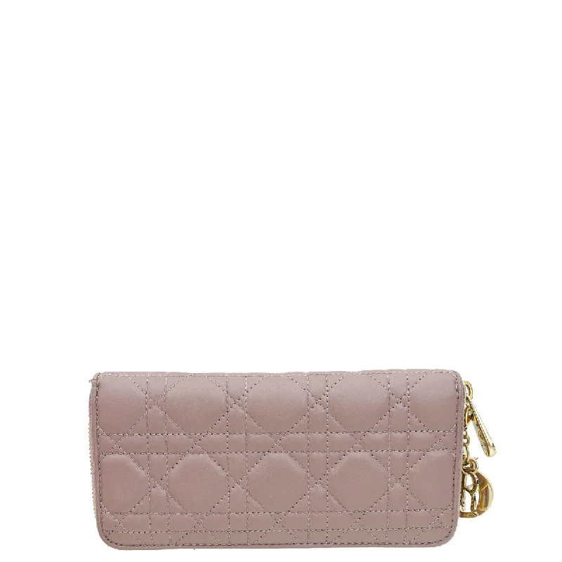 Christian Dior Mauve Lady Dior Cannage Voyageur Wallet