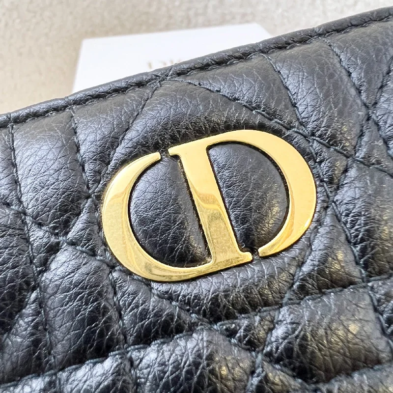 Dior Caro Compact Zipped Wallet in Black Supple Cannage Calfskin and GHW