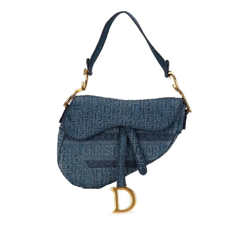 Dior Oblique Denim Saddle Bag (SHG-byX9EU)