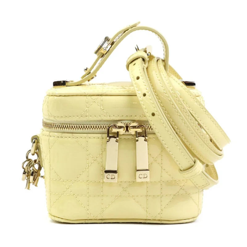 Christian Dior handbag shoulder bag vanity micro patent leather light yellow beige gold women's e59336a