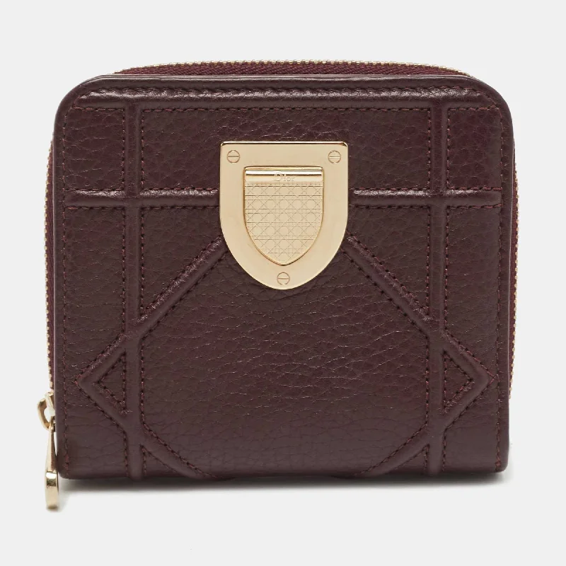 Dior Burgundy Leather Diorama Zip Compact Wallet