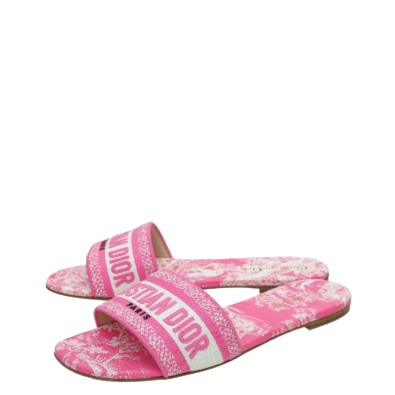 Christian Dior Bright Pink Dway Toile De Jouy Embroidered Slide Sandal 41