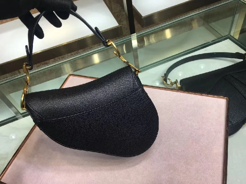 Dior Mini Saddle Bag In Black Grained Calfskin