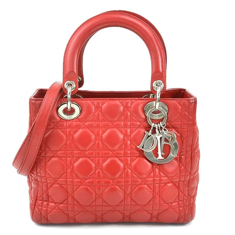 Christian Dior handbag shoulder bag Lady leather red silver women's e59138a