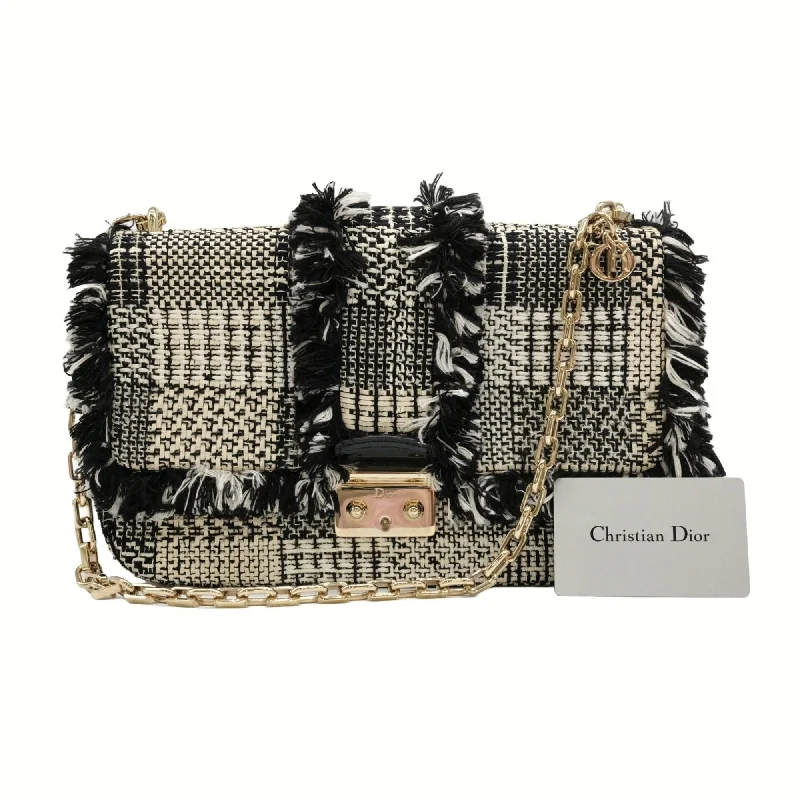 Christian Dior New Rock Tweed Chain Shoulder Bag Black White Beige