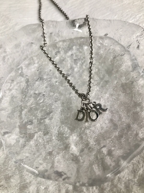 Christian Dior Logo Motif Necklace Silver Vintage tkzy28