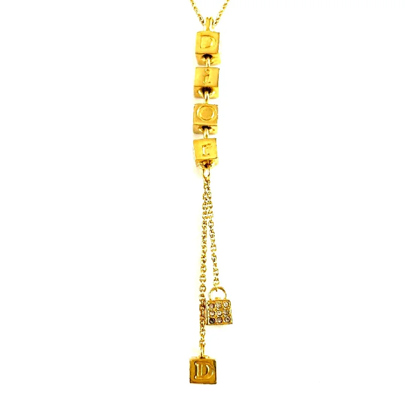 Christian Dior Logo Cube Necklace Gold Vintage zzytms