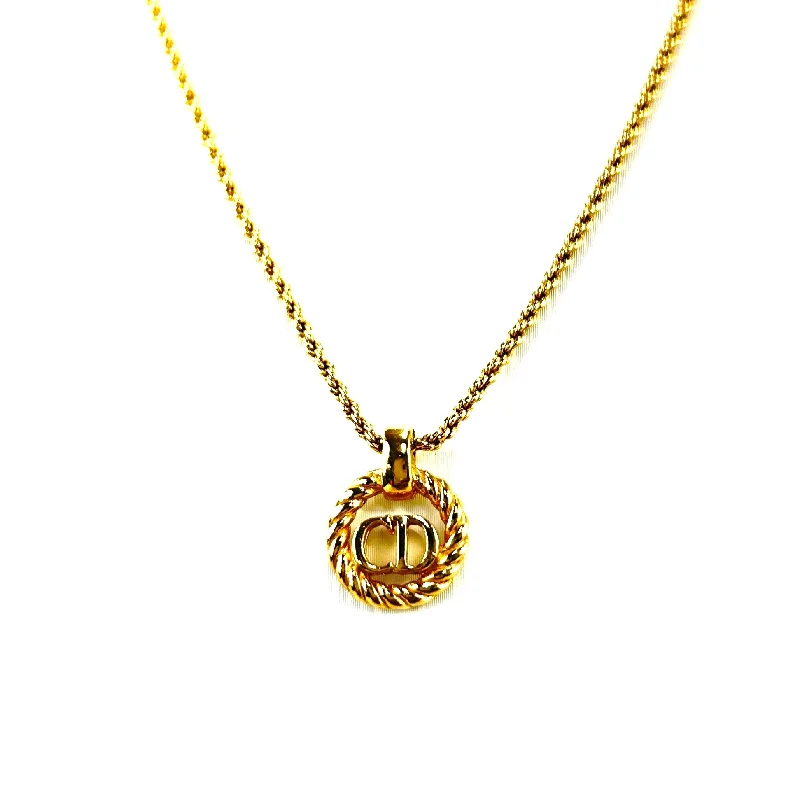 Christian Dior CD Logo Circle Necklace Gold Vintage pbsikz