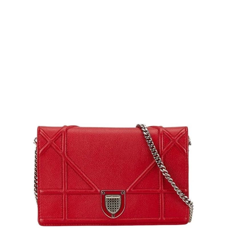 Christian Dior Dior Diorama Chain Shoulder Bag Red Leather Women's