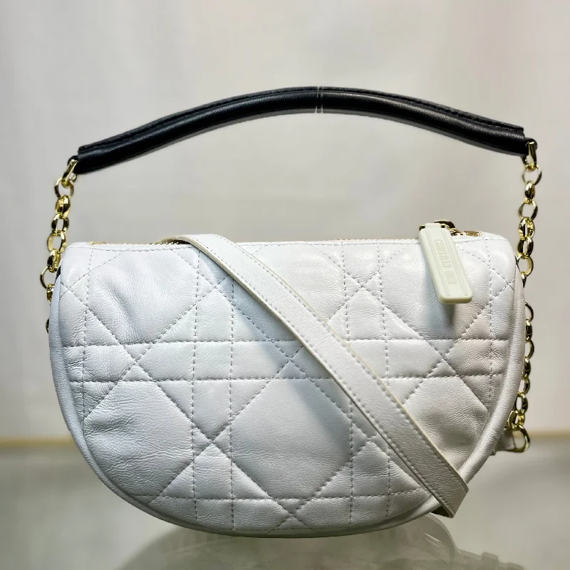 CHRISTIAN DIOR White Lambskin Cannage Small Dior Vibe Hobo Bag