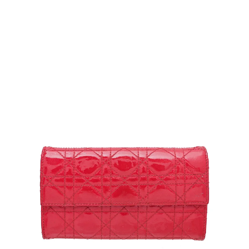 Christian Dior Red Lady Dior Chain Wallet